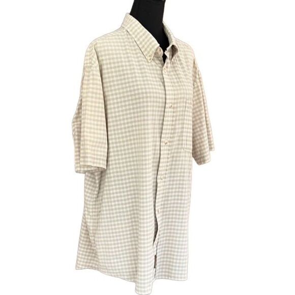 Timberland button front short sleeved tan/white plaid shirt size XL - Picture 5 of 6